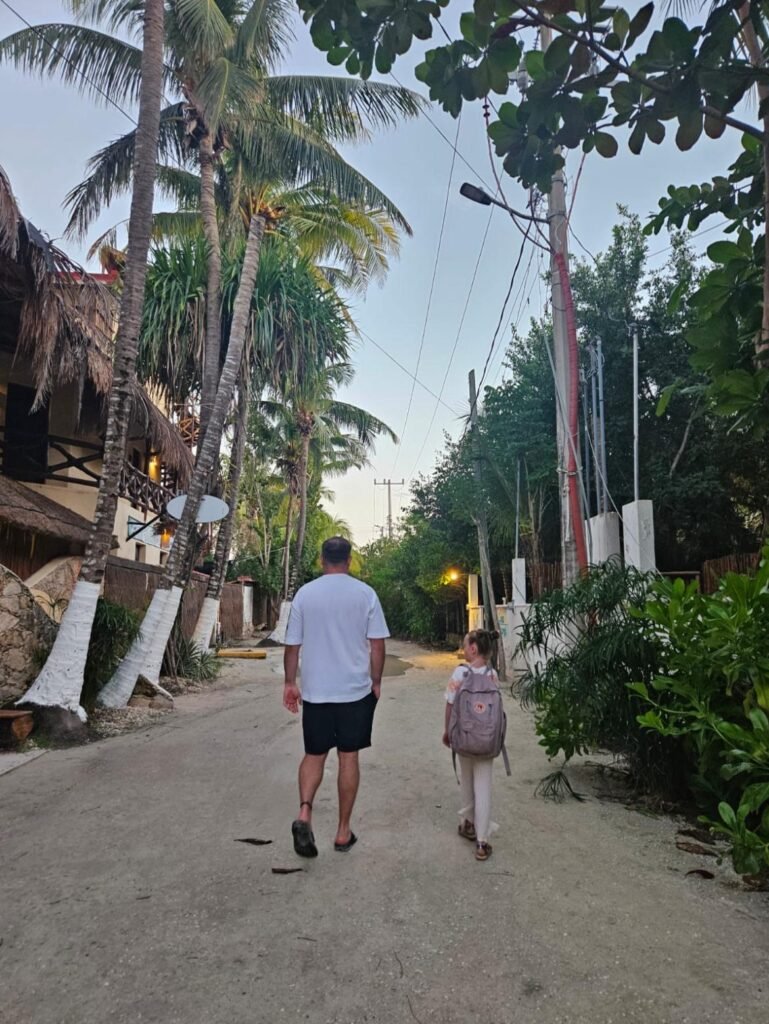 james walking with her daughter